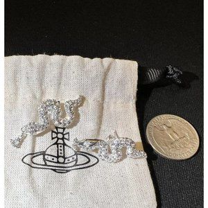 Vivienne Westwood Nana Silver Tone Bling Sparkle Snake Orb Earrings Stud #243